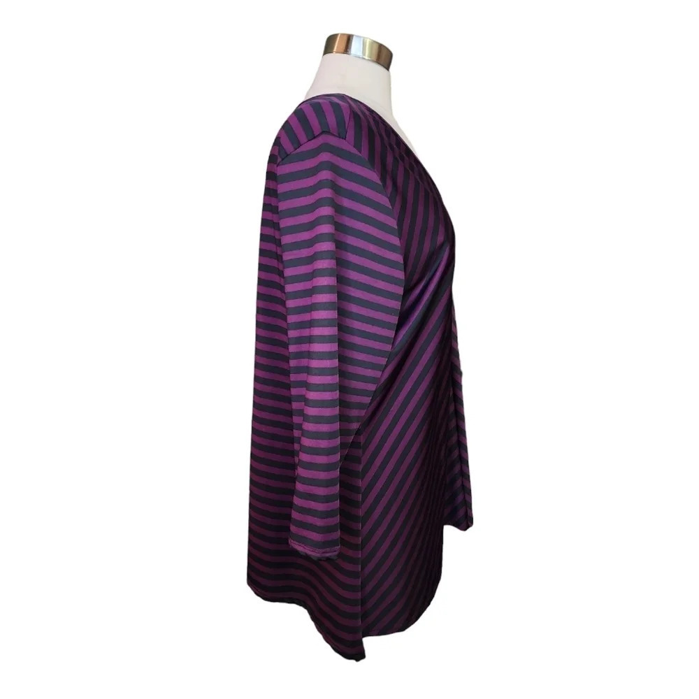 Elementz Woman Plus Size 1X Purple Black Stripe Top - Picture 2 of 11
